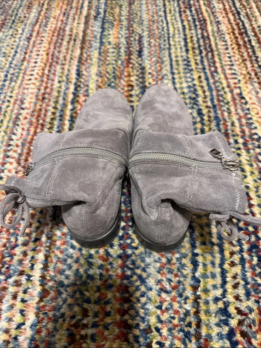 Stuart Weitzman Gray Suede Kids Ankle Boots with Side Zip